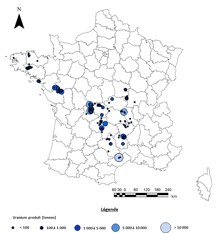 Répartition géographique de la production d’uranium en France