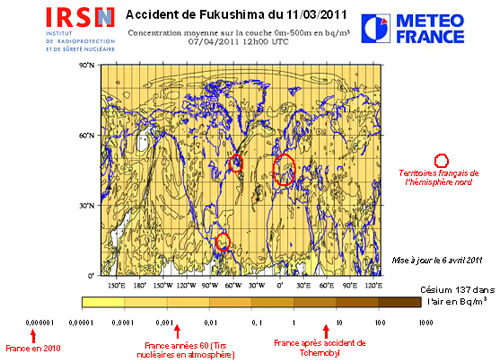 simulation dispersion panache à l'échelle mondiale. IRSN