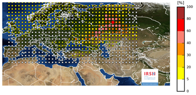 Carte représentant la plausibilité de l’origine du rejet de ruthénium-106 en Europe en septembre 2017