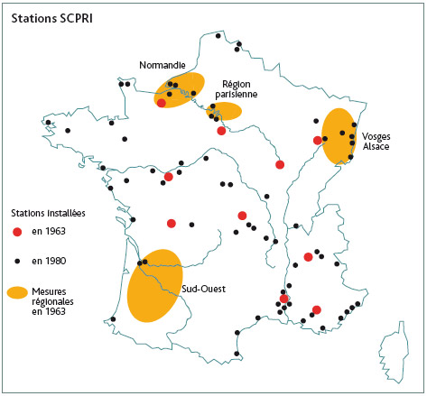 Localisation des stations de mesure de radioactivité du SCPRI entre 1963 et 1980. L. Stefano – IRSN