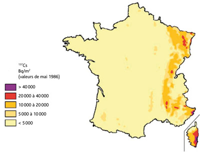 Reconstitution des retombées de césium 137 en mai 198 à l'échelle de la France 