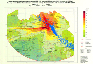 Carte de la contamination des sols en plutonium dans la partie ukrainienne de la zone d’exclusion des 30 Km