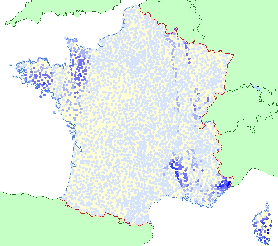 Données relevées par Météo France dans 3657 communes