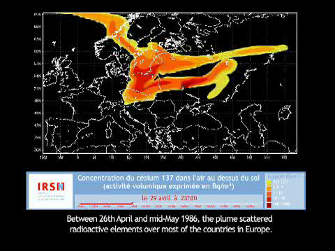 Simulation du déplacement au dessus de l'Europe du panache radioactif provoqué par l'accident de Tchernobyl en 1986. ©IRSN