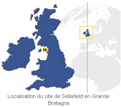 Localisation du site de Sellafield en Grande Bretagne