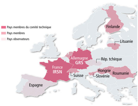 Carte des dix pays membres du Système international de notification des incidents ou International Reporting System (IRS), au premier semestre 2010. © Art Presse/IRSN