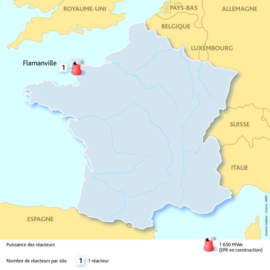IRSN Carte des centrales - Localisation de Flamanville 3
