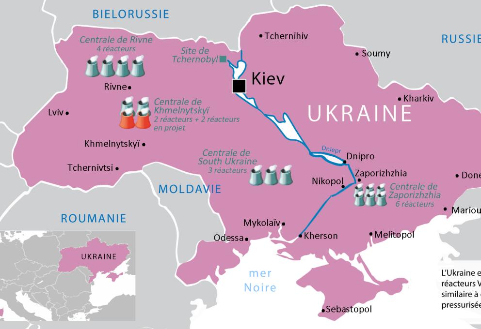 Carte des principales installations nucléaires en Ukraine (2023)