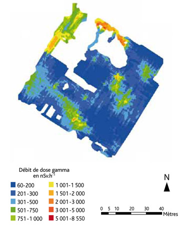 Cartographie radiologique de surface (à 50 cm du sol) du site Charvet.